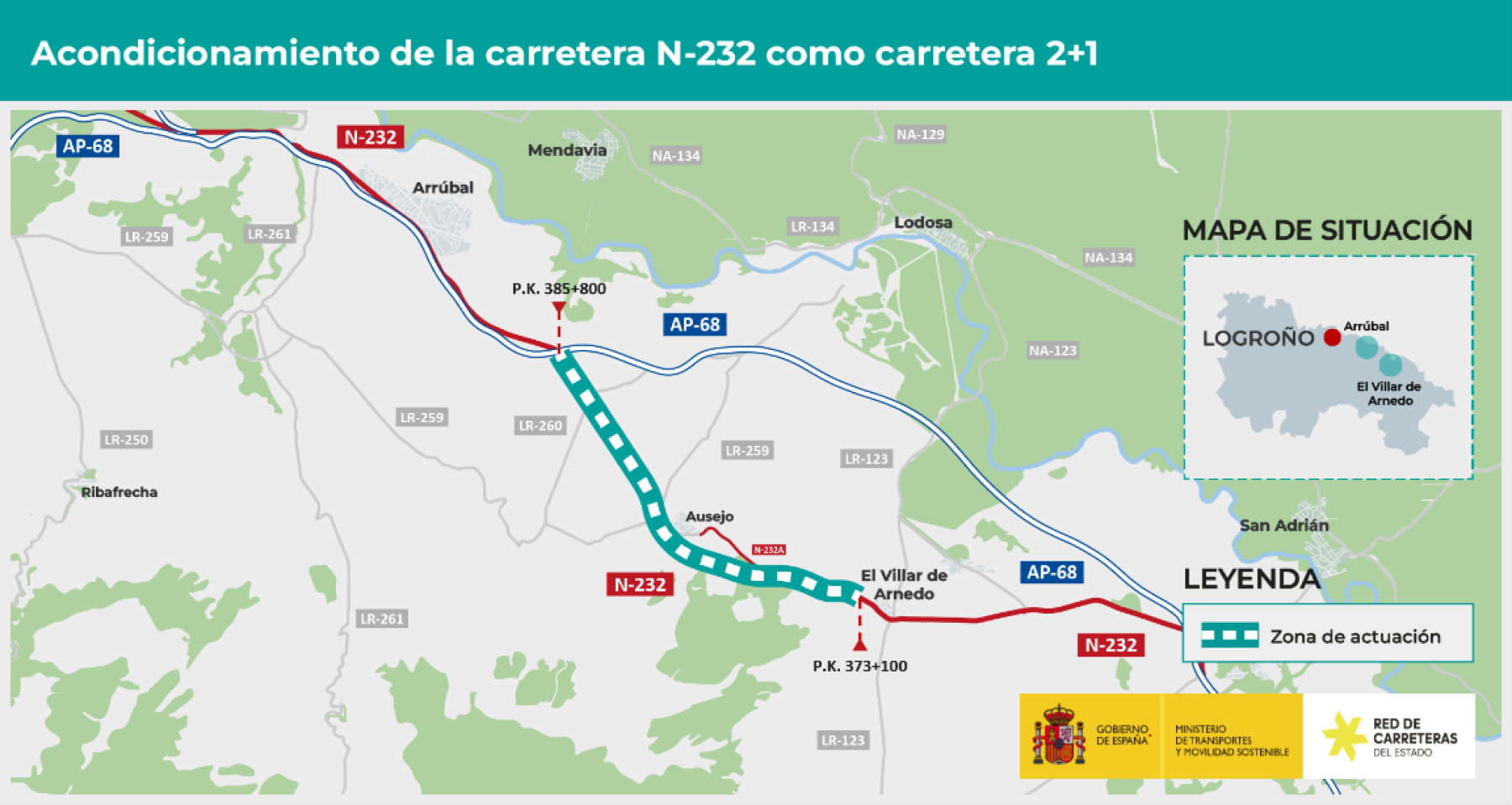 Transportes adjudica por 1,7 millones de euros la redacción del proyecto para mejorar la N-232, entre la variante de El Villar de Arnedo y Arrúbal