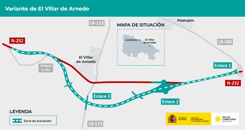 Transportes aprueba el proyecto constructivo de la variante de El Villar de Arnedo en la N-232, con una inversión de 62,7 millones de euros