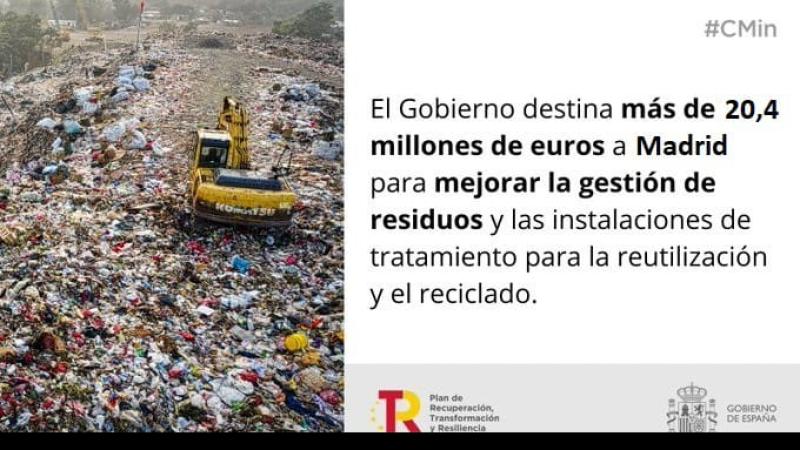El Gobierno destina más de 20,4 millones de euros a la Comunidad de Madrid para mejorar la gestión de residuos