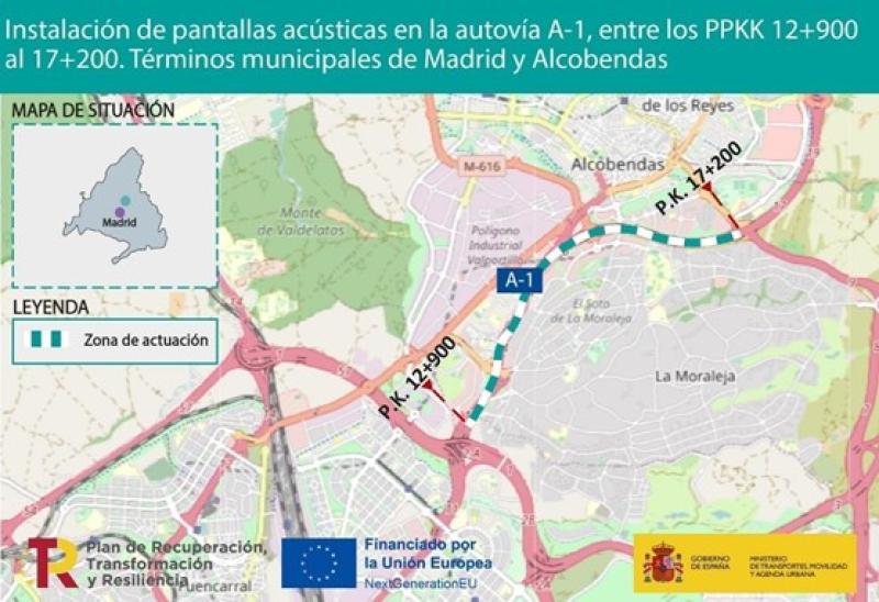 Mitma aprueba provisionalmente el proyecto para mitigar el ruido en la A-1 entre  los municipios de Madrid y Alcobendas
