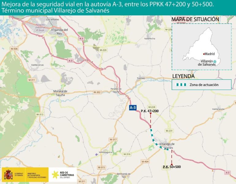 Transportes somete a información pública el proyecto de trazado para mejorar la autovía A-3 en Villarejo de Salvanés, con una inversión de 7,47 millones de euros
