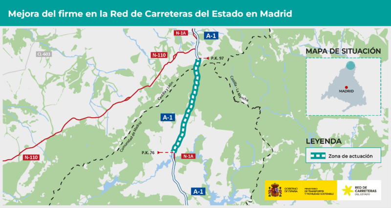 Transportes destina 4,3 millones de euros a realizar 52 actuaciones de mejora del firme en la A-1 en Madrid