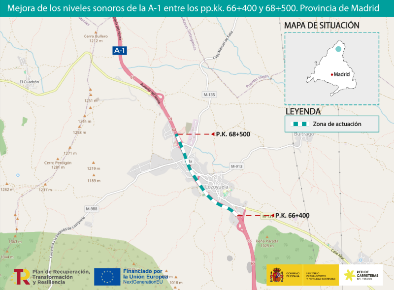 Transportes licita por 4,5 millones de euros las obras para reducir el ruido en la autovía A-1 a su paso por Lozoyuela 