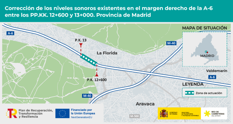 Transportes aprueba provisionalmente dos proyectos para la mitigar el ruido en un tramo de la A-6 a su paso por Madrid