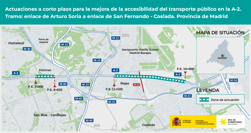 Imagen del artículo Transportes licita por 17,8 millones de euros las obras para mejorar la movilidad del transporte público en la A-2, en Madrid