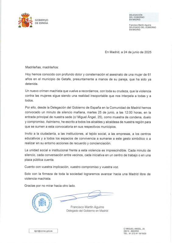 CARTA A LA CIUDADANÍA DEL DELEGADO DEL GOBIERNO EN MADRID 