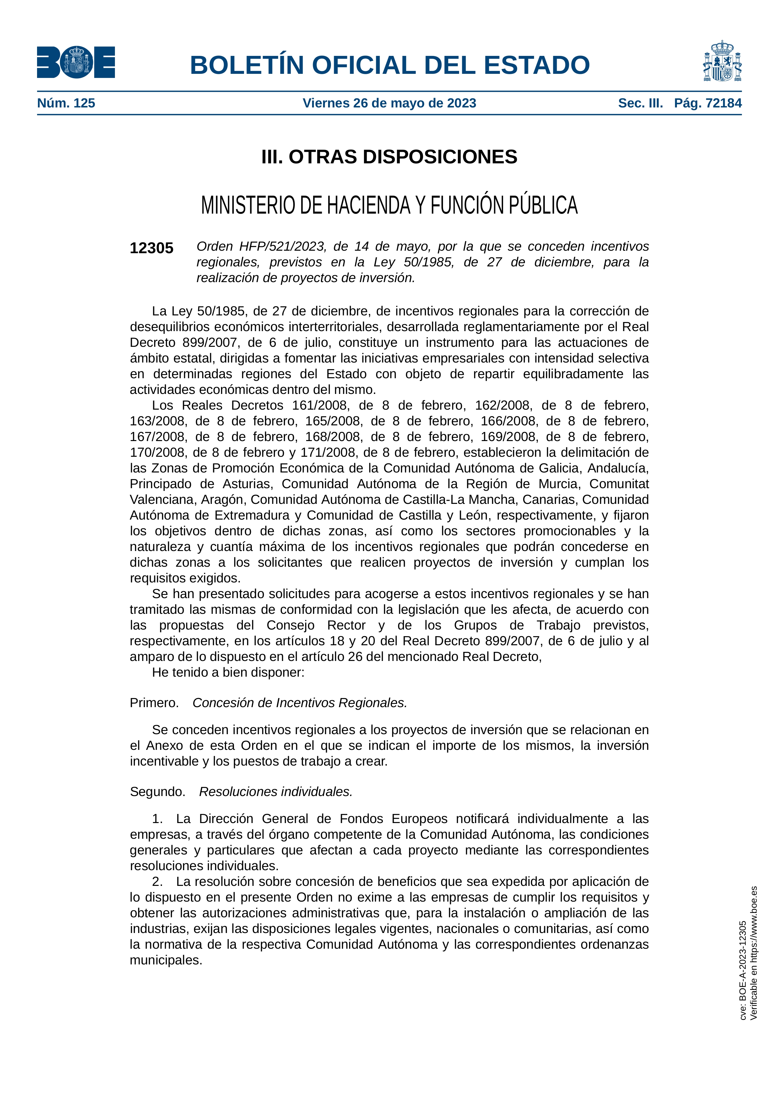 El Gobierno aprueba la concesión de incentivos regionales para dos proyectos de inversión en la Región de Murcia por más de 983.000 euros