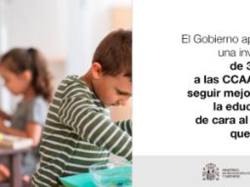El Gobierno destina 17,2 millones de euros a la Región de Murcia para continuar mejorando la educación de cara al próximo curso escolar