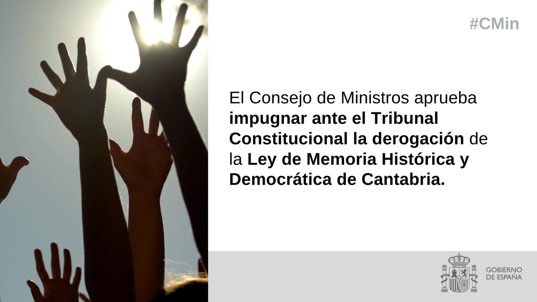 El Gobierno recurre la derogación de la Ley de Memoria Histórica y Democrática de Cantabria